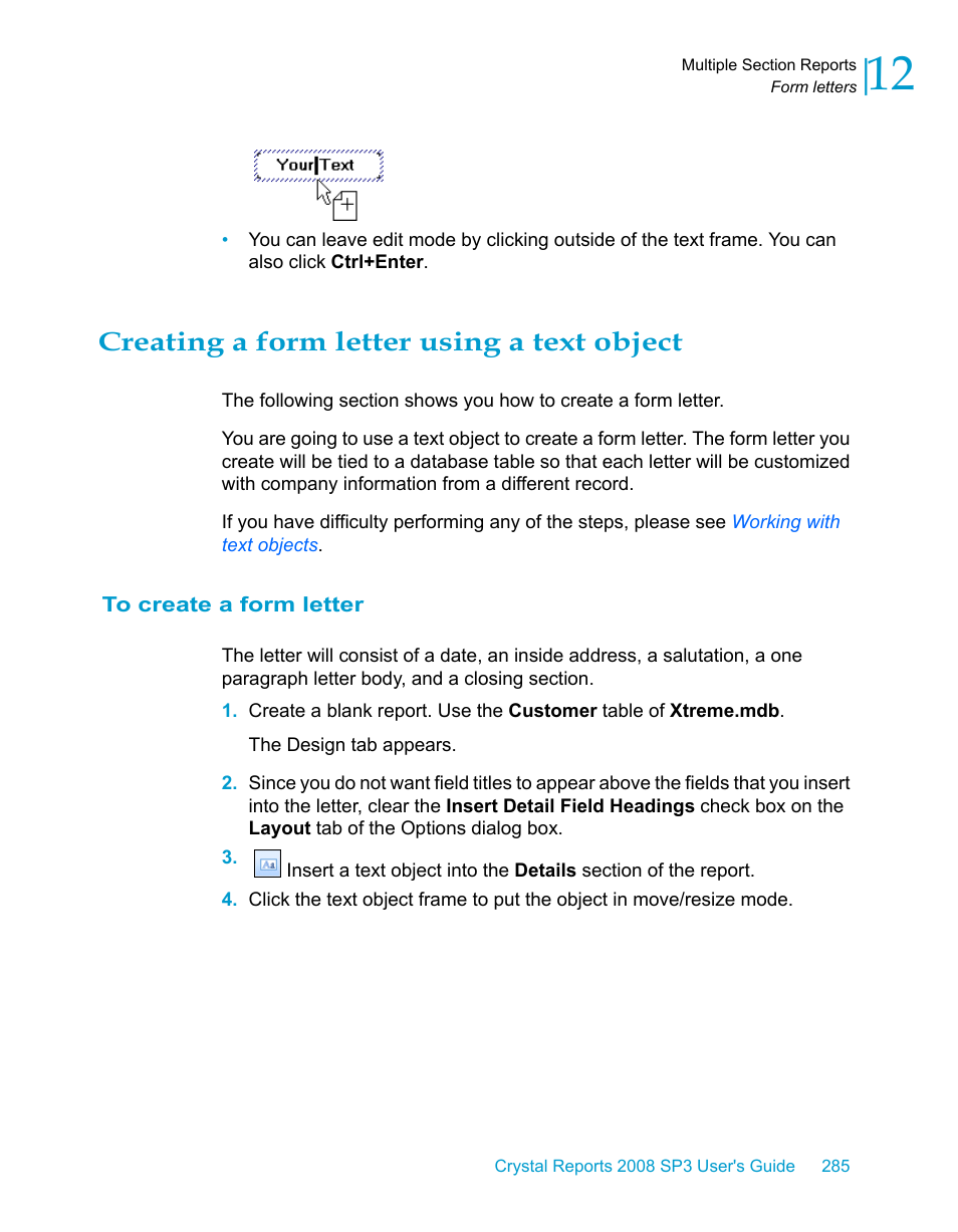 Creating a form letter using a text object, To create a form letter | HP Intelligent Management Center Standard Software Platform User Manual | Page 285 / 814