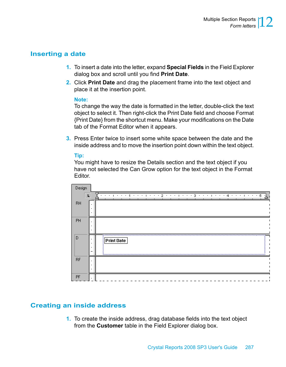 Inserting a date, Creating an inside address | HP Intelligent Management Center Standard Software Platform User Manual | Page 287 / 814