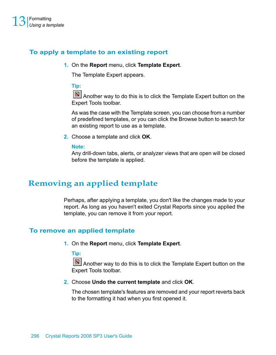 To apply a template to an existing report, Removing an applied template, To remove an applied template | HP Intelligent Management Center Standard Software Platform User Manual | Page 296 / 814