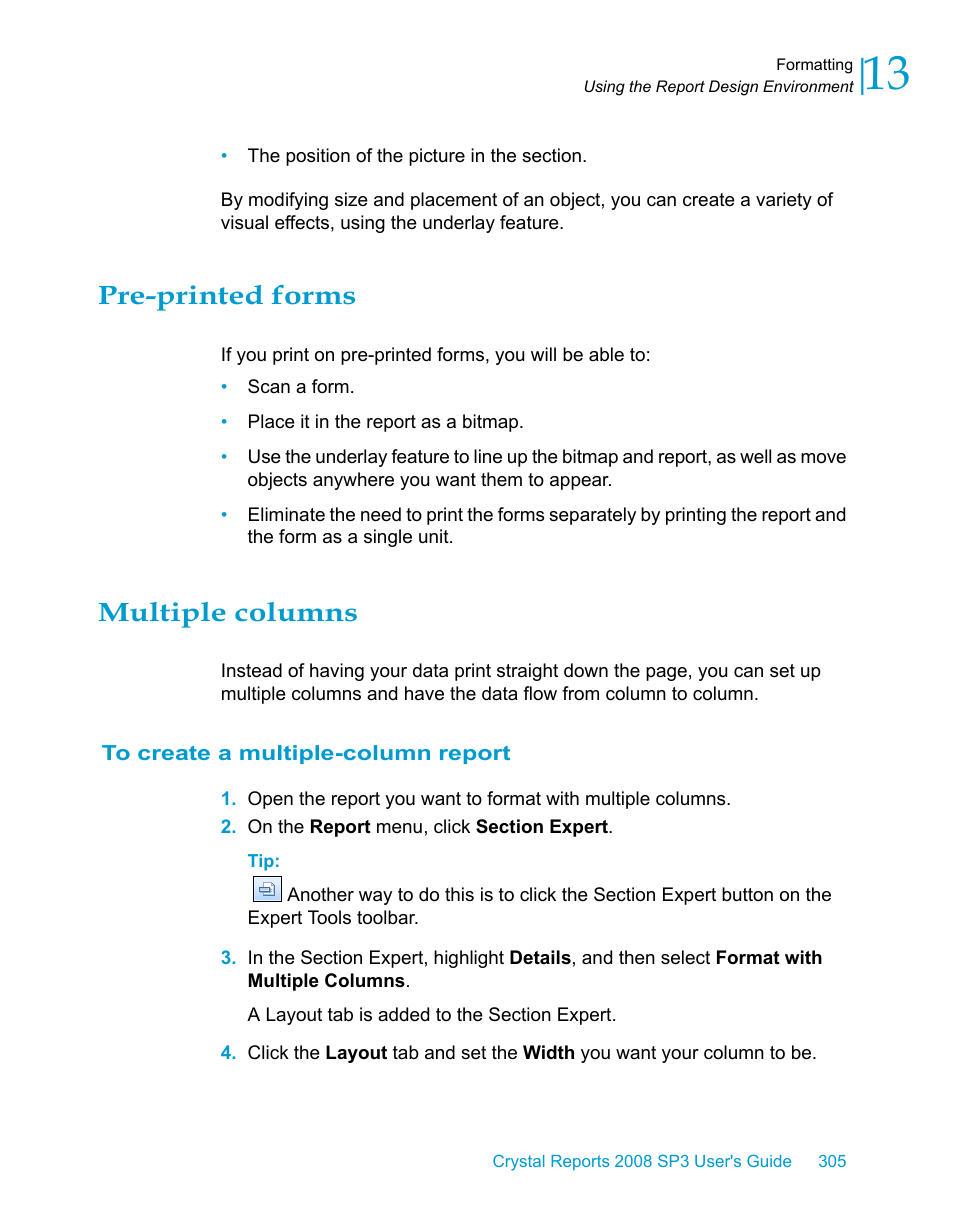 Pre-printed forms, Multiple columns, To create a multiple-column report | HP Intelligent Management Center Standard Software Platform User Manual | Page 305 / 814