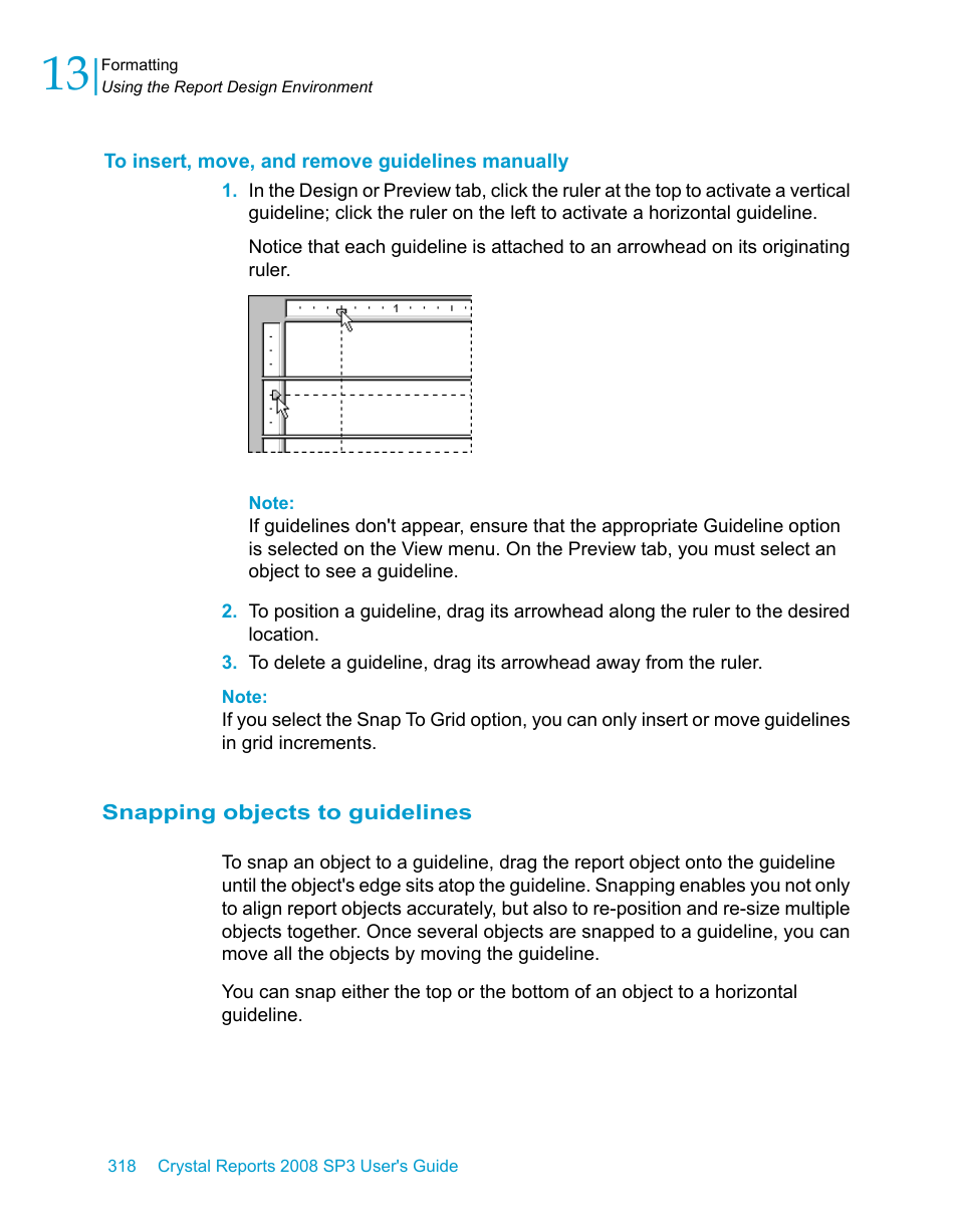 To insert, move, and remove guidelines manually, Snapping objects to guidelines | HP Intelligent Management Center Standard Software Platform User Manual | Page 318 / 814