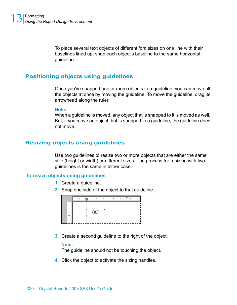 Positioning objects using guidelines, Resizing objects using guidelines, To resize objects using guidelines | HP Intelligent Management Center Standard Software Platform User Manual | Page 320 / 814