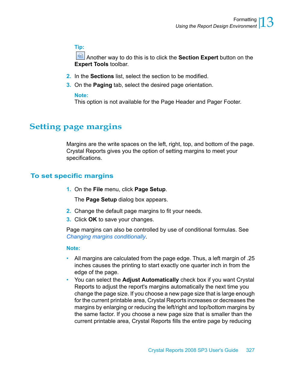 To set specific margins, Setting page margins | HP Intelligent Management Center Standard Software Platform User Manual | Page 327 / 814