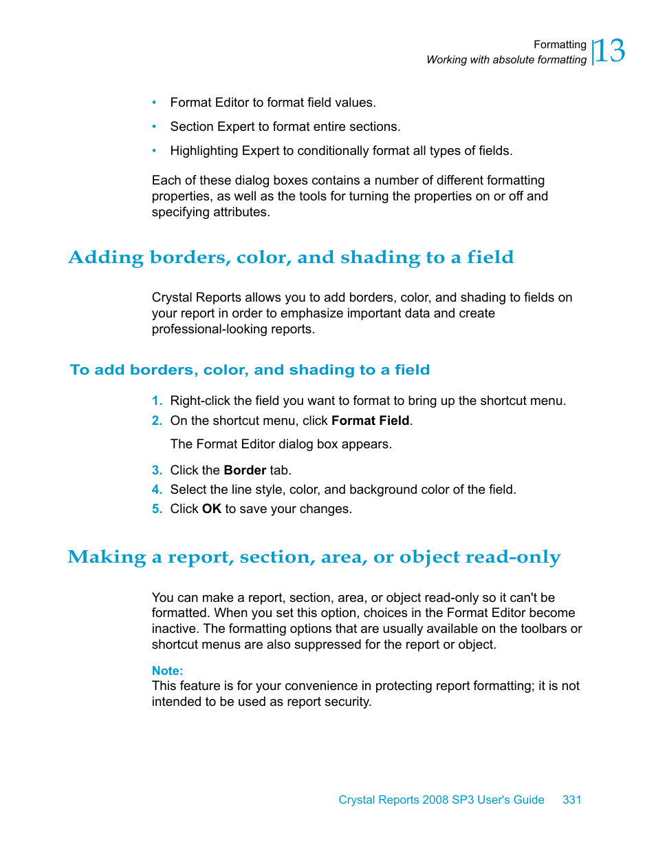 Adding borders, color, and shading to a field, To add borders, color, and shading to a field | HP Intelligent Management Center Standard Software Platform User Manual | Page 331 / 814