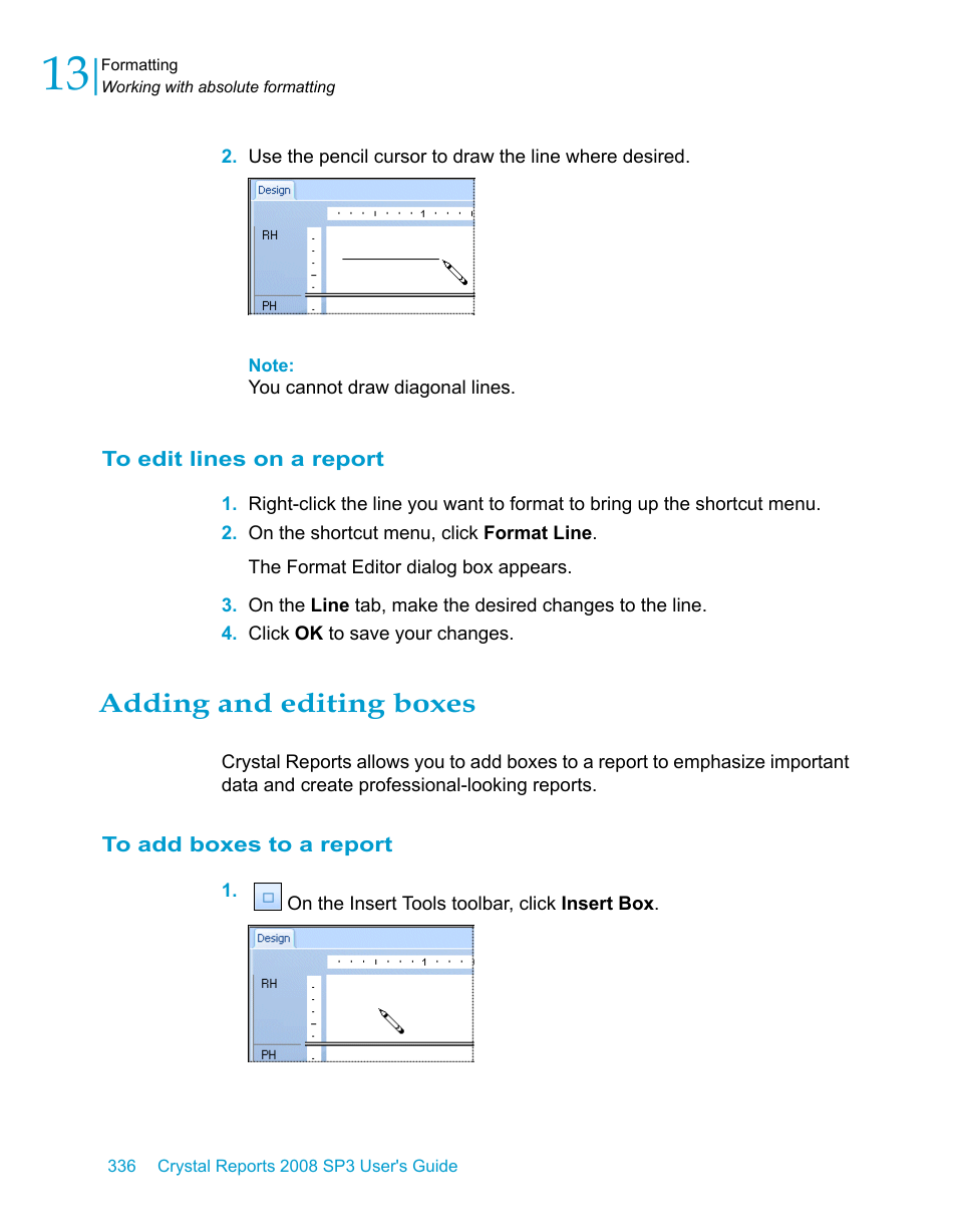 To edit lines on a report, Adding and editing boxes, To add boxes to a report | HP Intelligent Management Center Standard Software Platform User Manual | Page 336 / 814