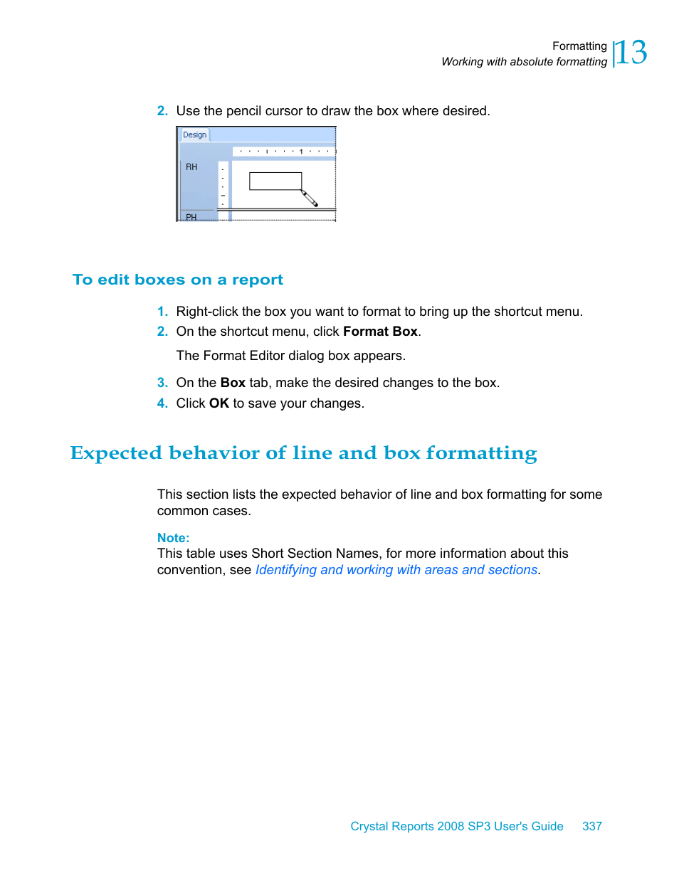 To edit boxes on a report, Expected behavior of line and box formatting | HP Intelligent Management Center Standard Software Platform User Manual | Page 337 / 814