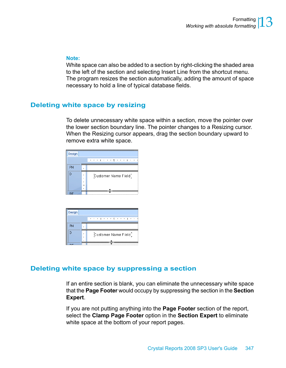 Deleting white space by resizing, Deleting white space by suppressing a section | HP Intelligent Management Center Standard Software Platform User Manual | Page 347 / 814