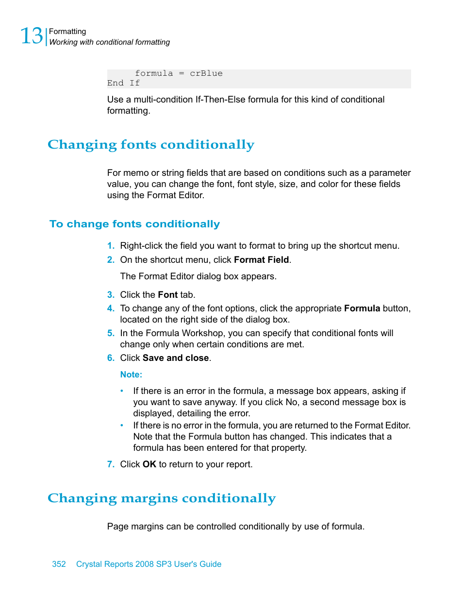 Changing fonts conditionally, To change fonts conditionally, Changing margins conditionally | HP Intelligent Management Center Standard Software Platform User Manual | Page 352 / 814