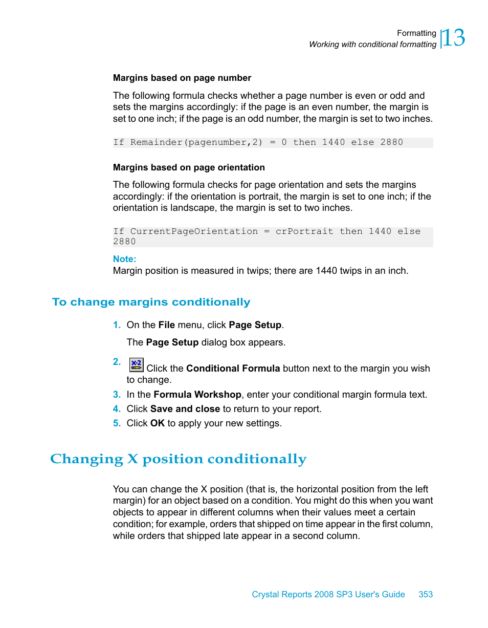 To change margins conditionally, Changing x position conditionally | HP Intelligent Management Center Standard Software Platform User Manual | Page 353 / 814