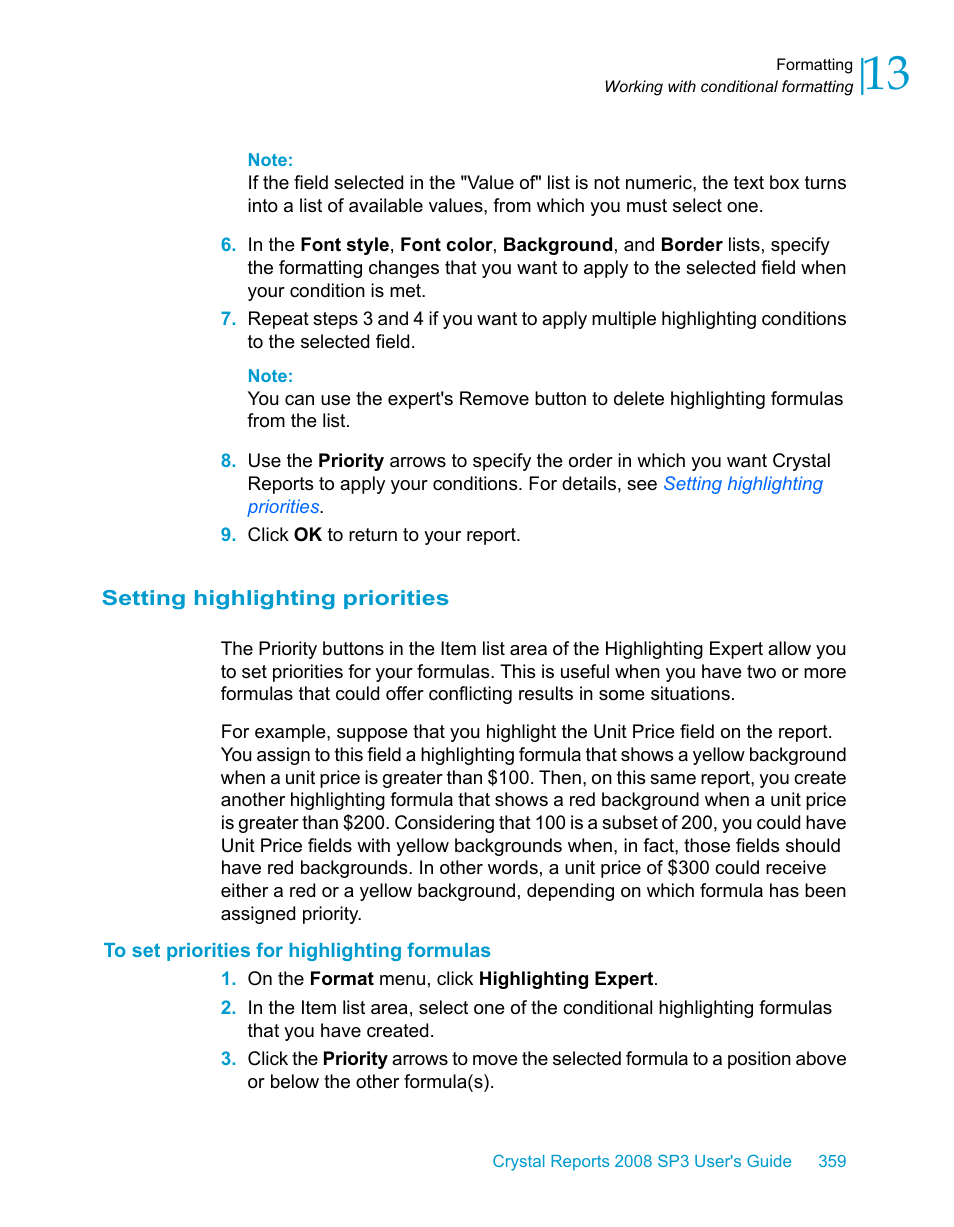 Setting highlighting priorities, To set priorities for highlighting formulas | HP Intelligent Management Center Standard Software Platform User Manual | Page 359 / 814