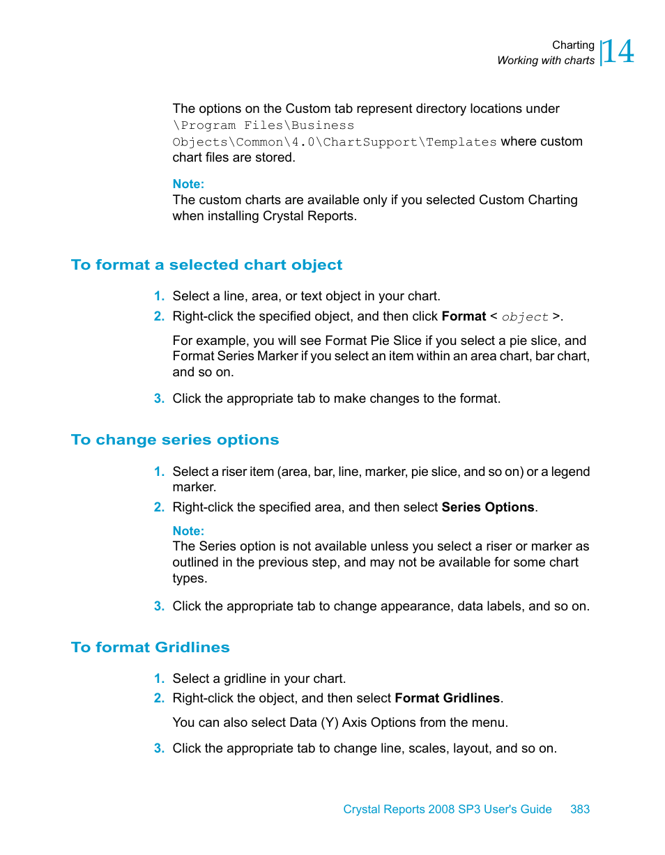 To format a selected chart object, To change series options, To format gridlines | HP Intelligent Management Center Standard Software Platform User Manual | Page 383 / 814