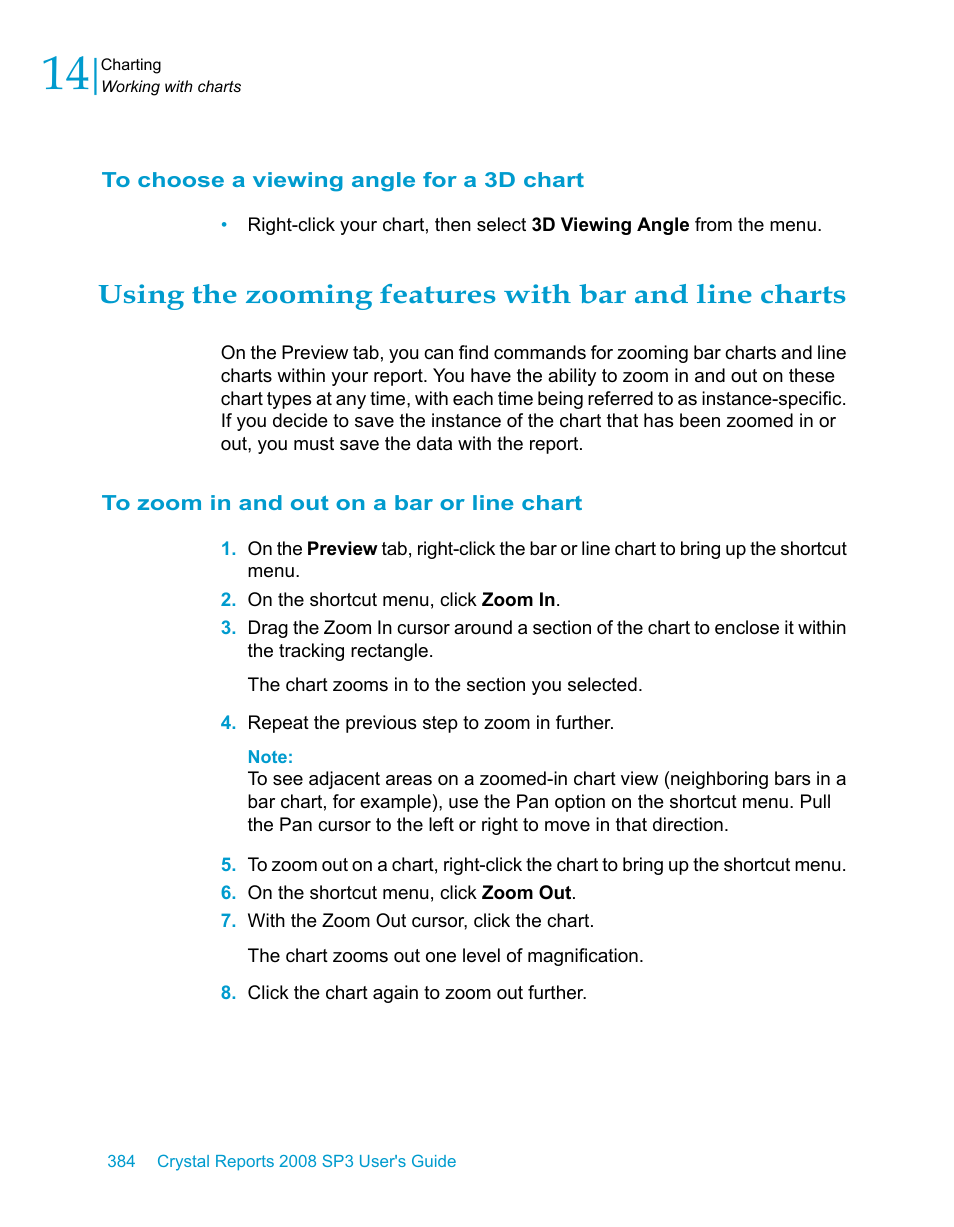 To choose a viewing angle for a 3d chart, To zoom in and out on a bar or line chart | HP Intelligent Management Center Standard Software Platform User Manual | Page 384 / 814