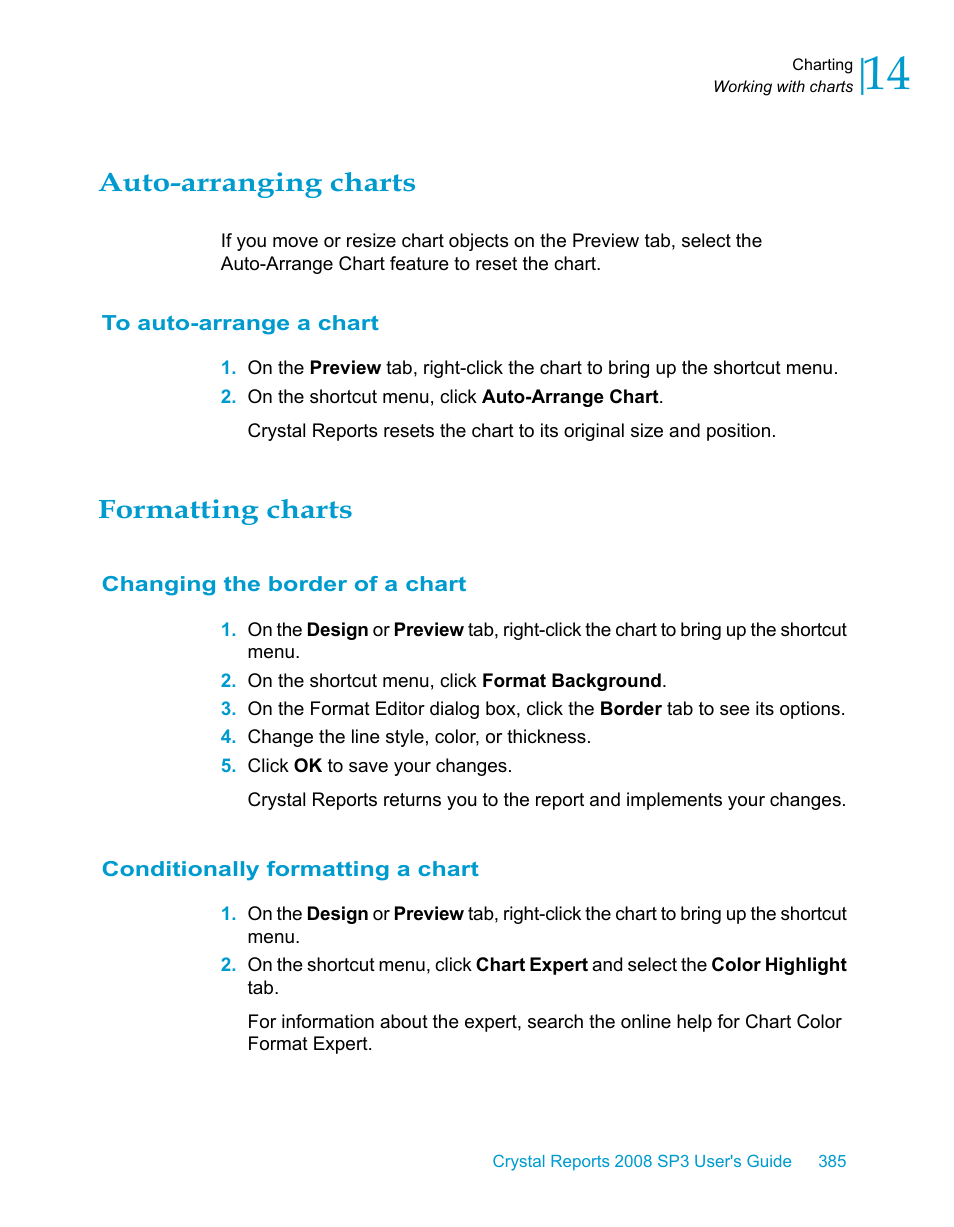 Auto-arranging charts, To auto-arrange a chart, Formatting charts | Changing the border of a chart, Conditionally formatting a chart | HP Intelligent Management Center Standard Software Platform User Manual | Page 385 / 814