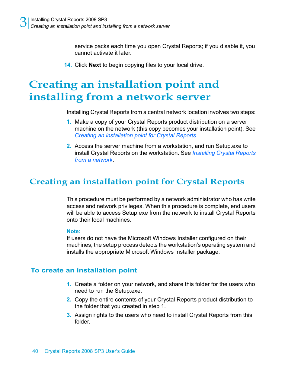 Creating an installation point for crystal reports, To create an installation point | HP Intelligent Management Center Standard Software Platform User Manual | Page 40 / 814