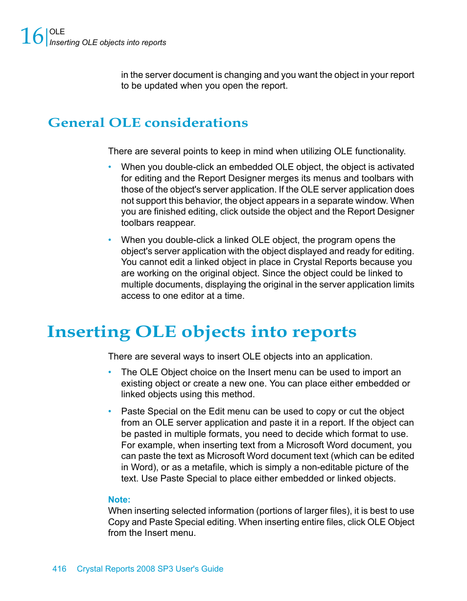 General ole considerations, Inserting ole objects into reports, Inserting | Ole objects into reports | HP Intelligent Management Center Standard Software Platform User Manual | Page 416 / 814