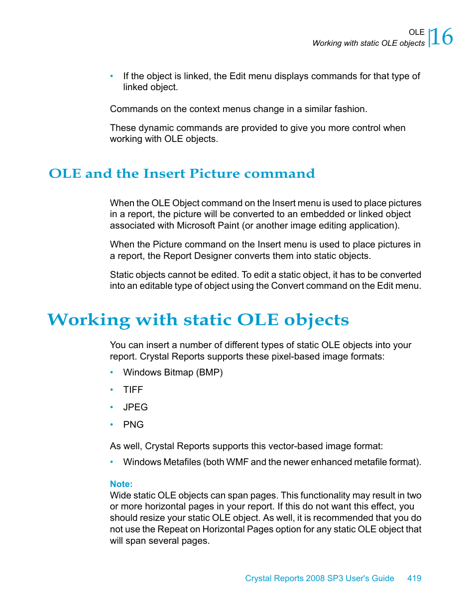 Ole and the insert picture command, Working with static ole objects | HP Intelligent Management Center Standard Software Platform User Manual | Page 419 / 814