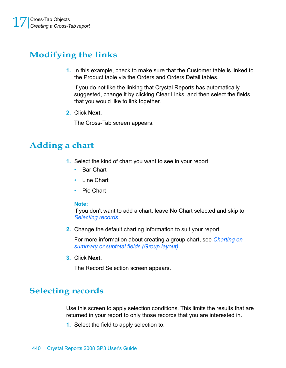 Modifying the links, Adding a chart, Selecting records | HP Intelligent Management Center Standard Software Platform User Manual | Page 440 / 814