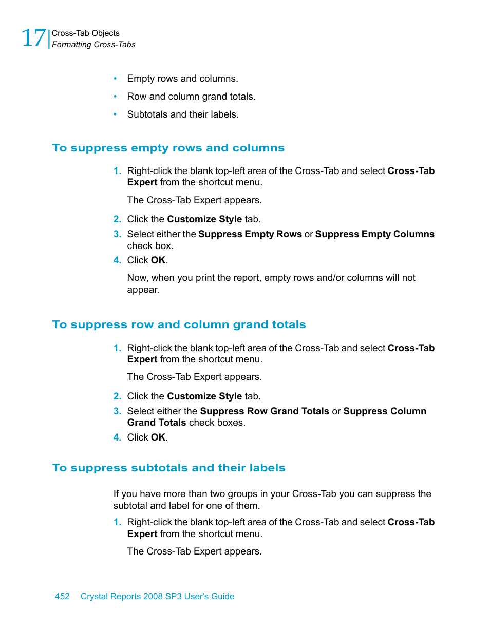 To suppress empty rows and columns, To suppress row and column grand totals, To suppress subtotals and their labels | HP Intelligent Management Center Standard Software Platform User Manual | Page 452 / 814