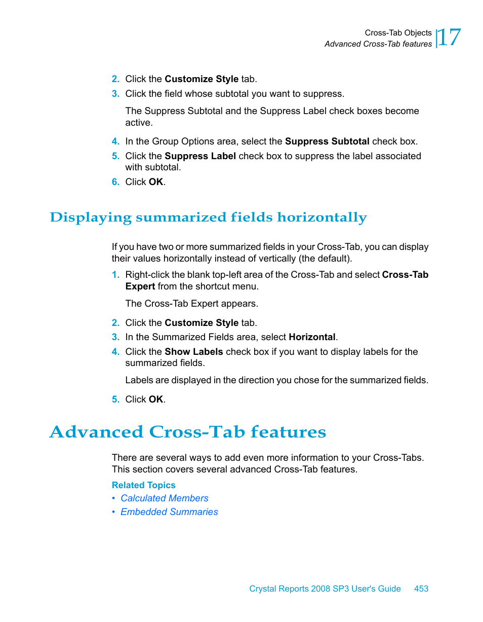 Displaying summarized fields horizontally, Advanced cross-tab features | HP Intelligent Management Center Standard Software Platform User Manual | Page 453 / 814