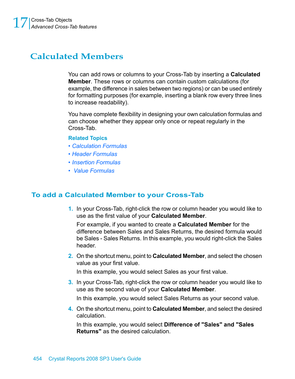 Calculated members, To add a calculated member to your cross-tab | HP Intelligent Management Center Standard Software Platform User Manual | Page 454 / 814