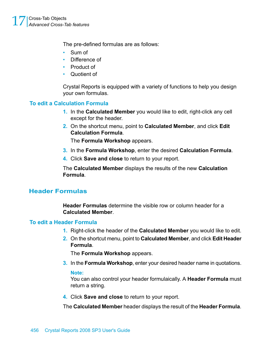 To edit a calculation formula, Header formulas, To edit a header formula | HP Intelligent Management Center Standard Software Platform User Manual | Page 456 / 814