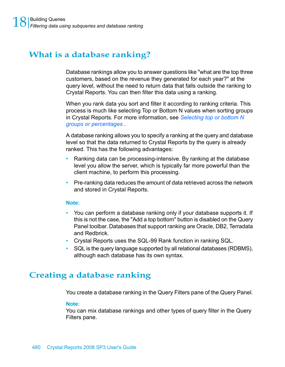 What is a database ranking, Creating a database ranking | HP Intelligent Management Center Standard Software Platform User Manual | Page 480 / 814