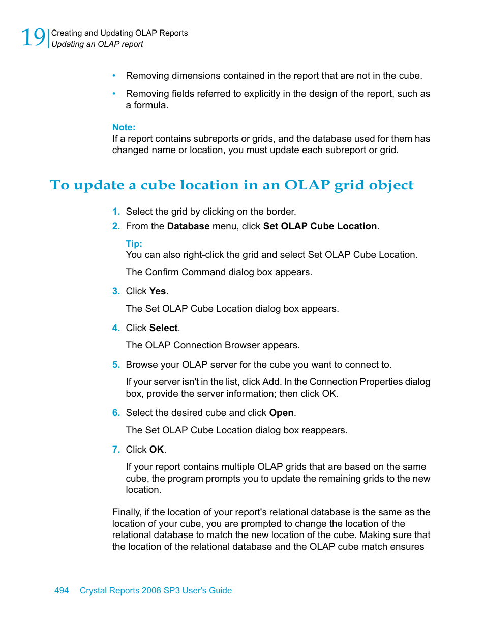 To update a cube location in an olap grid object | HP Intelligent Management Center Standard Software Platform User Manual | Page 494 / 814