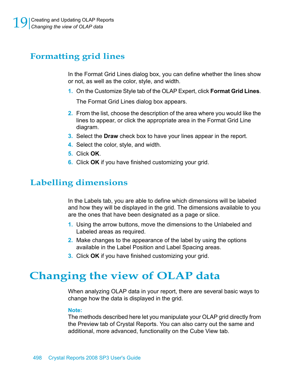 Formatting grid lines, Labelling dimensions, Changing the view of olap data | HP Intelligent Management Center Standard Software Platform User Manual | Page 498 / 814