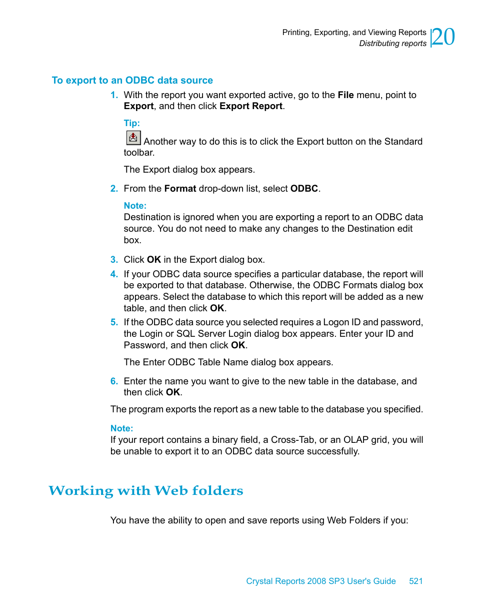 To export to an odbc data source, Working with web folders | HP Intelligent Management Center Standard Software Platform User Manual | Page 521 / 814