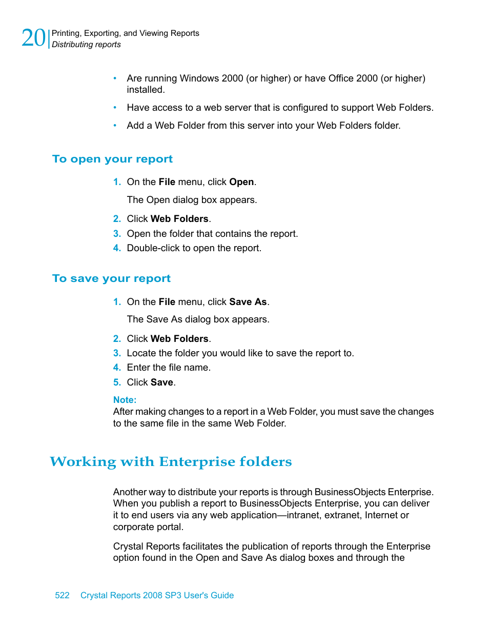 To open your report, To save your report, Working with enterprise folders | HP Intelligent Management Center Standard Software Platform User Manual | Page 522 / 814