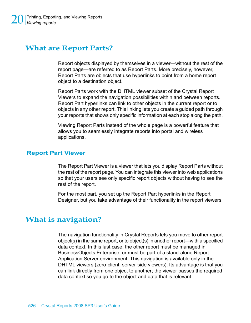 What are report parts, Report part viewer, What is navigation | HP Intelligent Management Center Standard Software Platform User Manual | Page 526 / 814