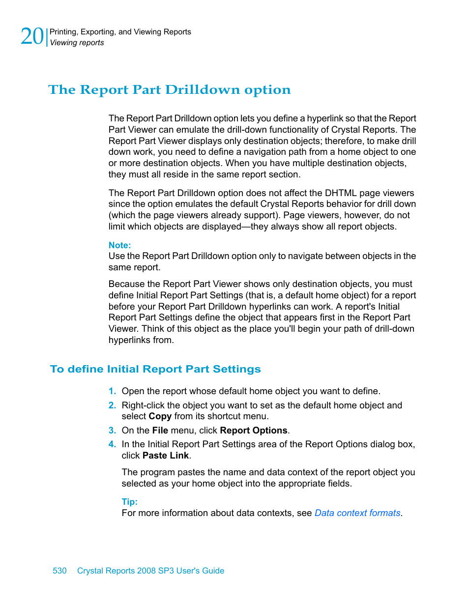 The report part drilldown option, To define initial report part settings, The report part | Drilldown option | HP Intelligent Management Center Standard Software Platform User Manual | Page 530 / 814