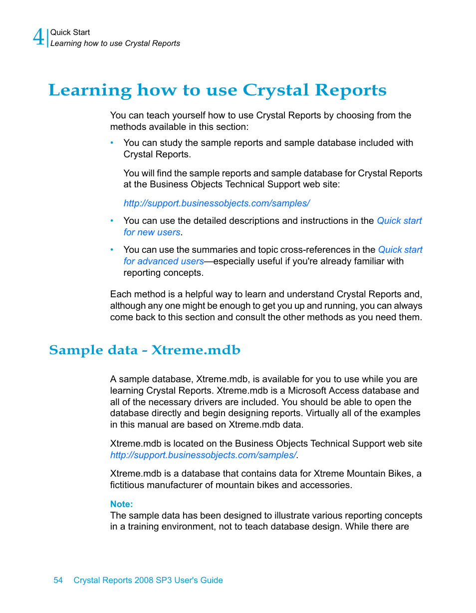 Learning how to use crystal reports, Sample data - xtreme.mdb | HP Intelligent Management Center Standard Software Platform User Manual | Page 54 / 814