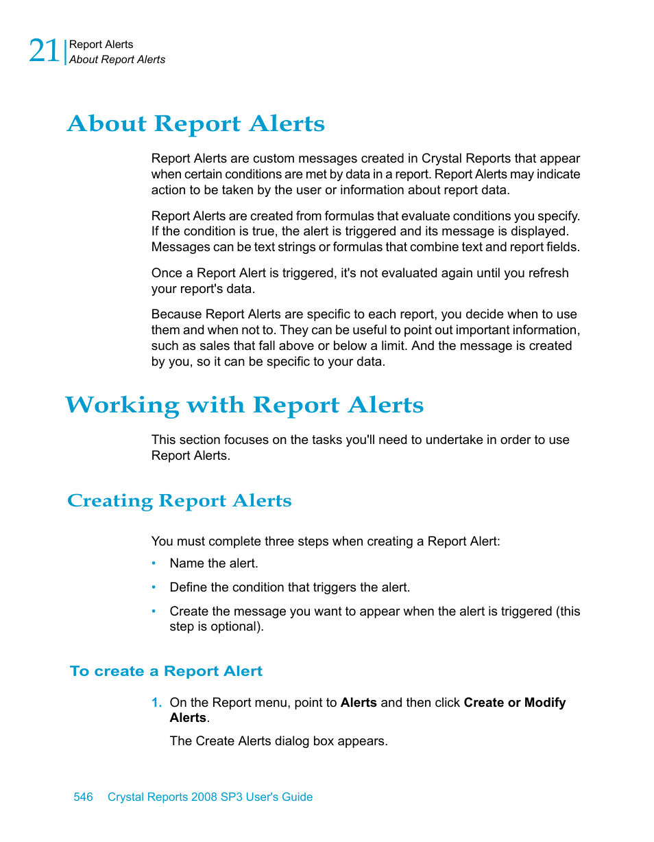 About report alerts, Working with report alerts, Creating report alerts | To create a report alert | HP Intelligent Management Center Standard Software Platform User Manual | Page 546 / 814