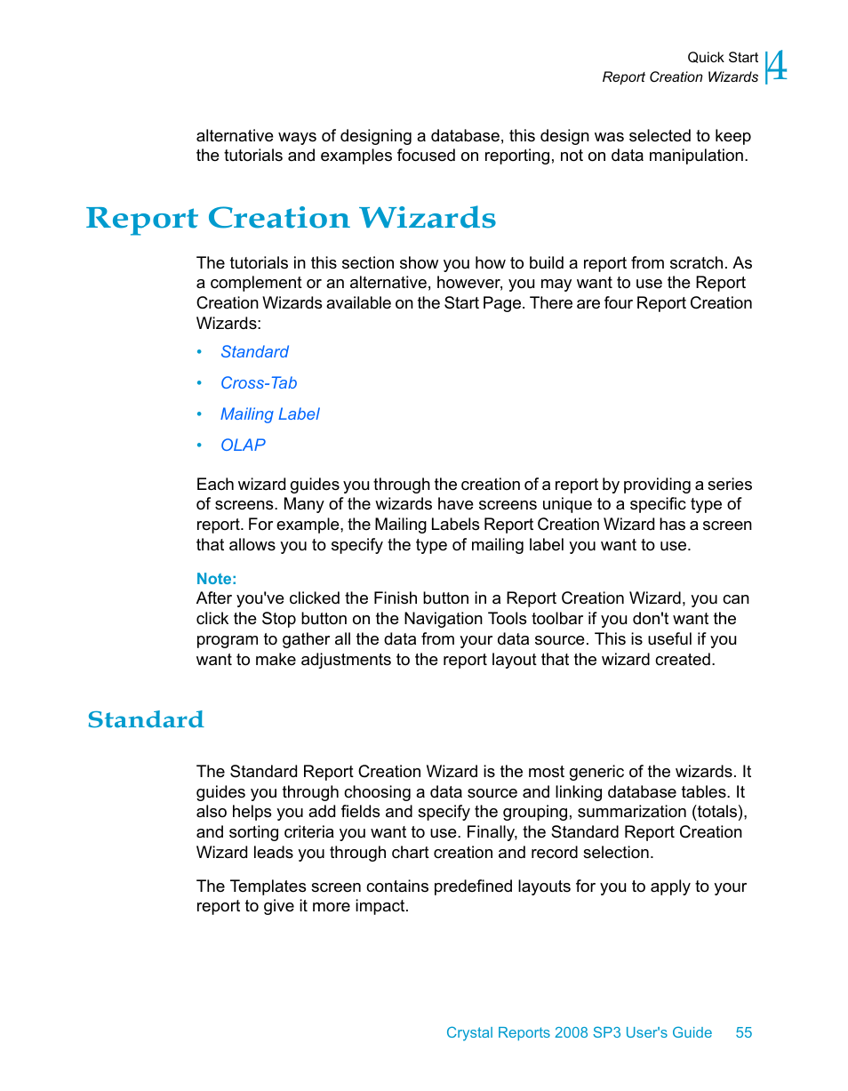 Report creation wizards, Standard | HP Intelligent Management Center Standard Software Platform User Manual | Page 55 / 814