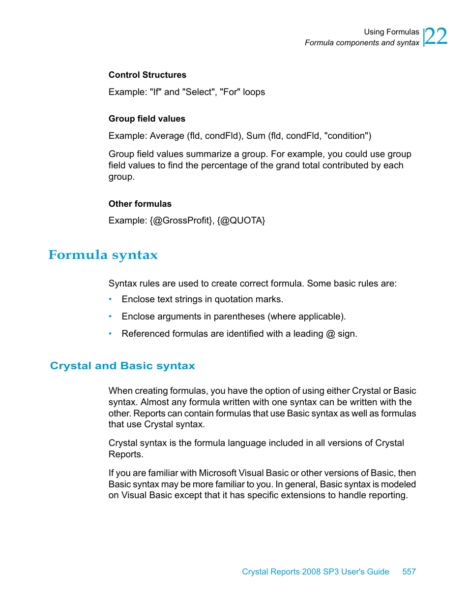 Formula syntax, Crystal and basic syntax | HP Intelligent Management Center Standard Software Platform User Manual | Page 557 / 814