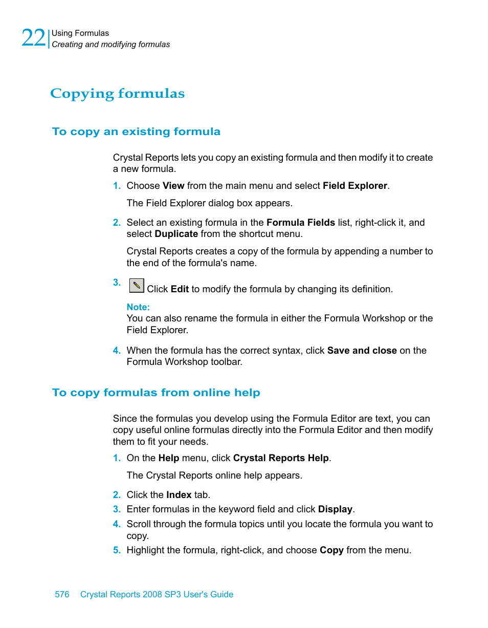 Copying formulas, To copy an existing formula, To copy formulas from online help | HP Intelligent Management Center Standard Software Platform User Manual | Page 576 / 814