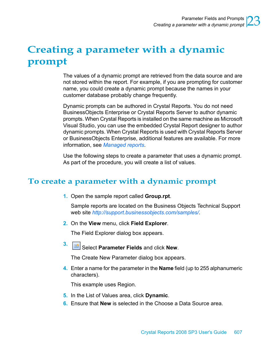 Creating a parameter with a dynamic prompt, To create a parameter with a dynamic prompt | HP Intelligent Management Center Standard Software Platform User Manual | Page 607 / 814