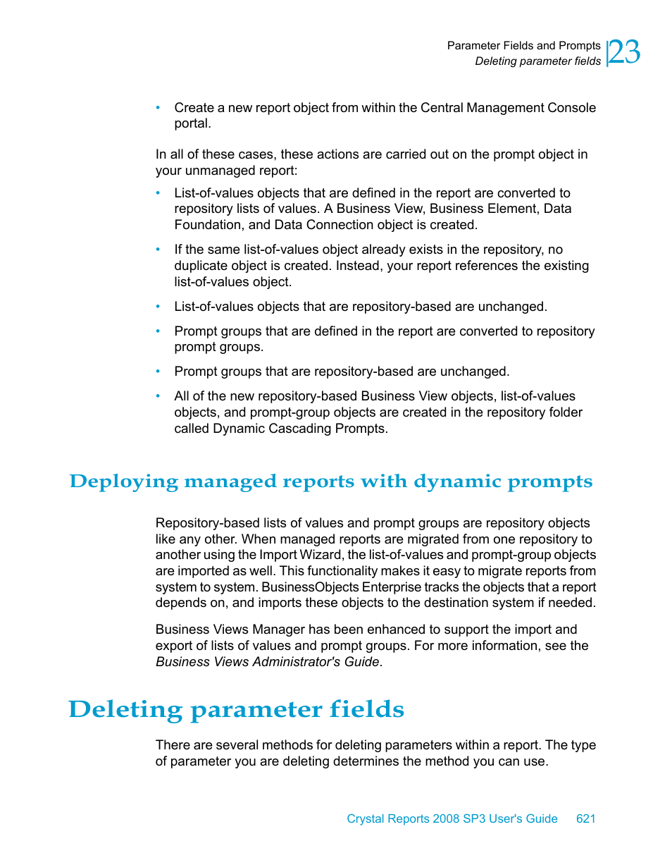 Deploying managed reports with dynamic prompts, Deleting parameter fields | HP Intelligent Management Center Standard Software Platform User Manual | Page 621 / 814