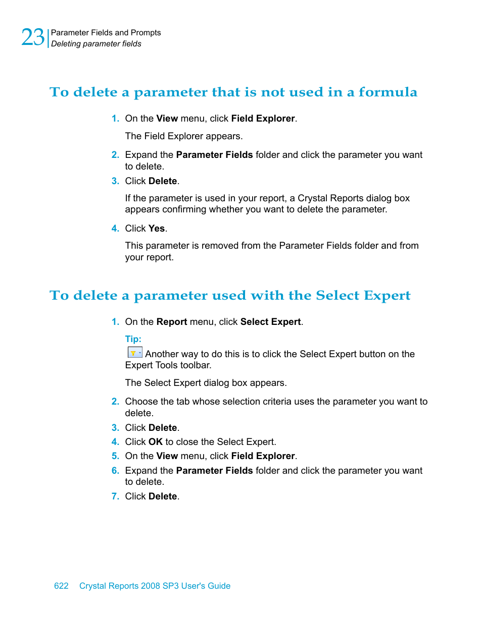 To delete a parameter used with the select expert | HP Intelligent Management Center Standard Software Platform User Manual | Page 622 / 814