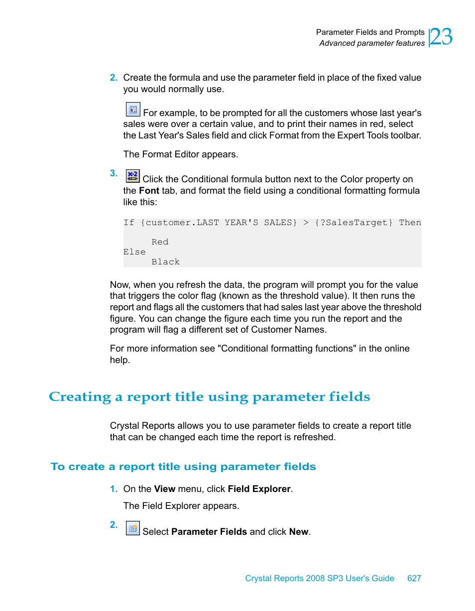 Creating a report title using parameter fields, To create a report title using parameter fields | HP Intelligent Management Center Standard Software Platform User Manual | Page 627 / 814