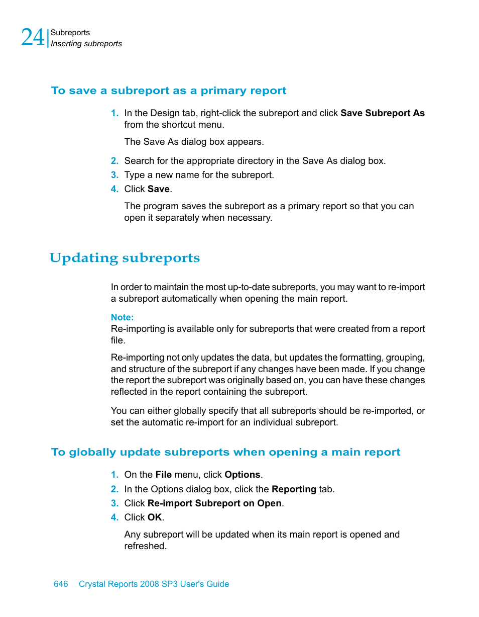 To save a subreport as a primary report, Updating subreports | HP Intelligent Management Center Standard Software Platform User Manual | Page 646 / 814