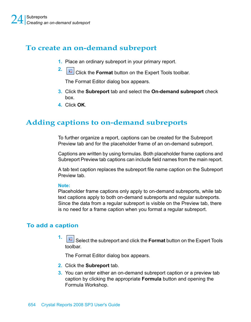 To create an on-demand subreport, Adding captions to on-demand subreports, To add a caption | HP Intelligent Management Center Standard Software Platform User Manual | Page 654 / 814