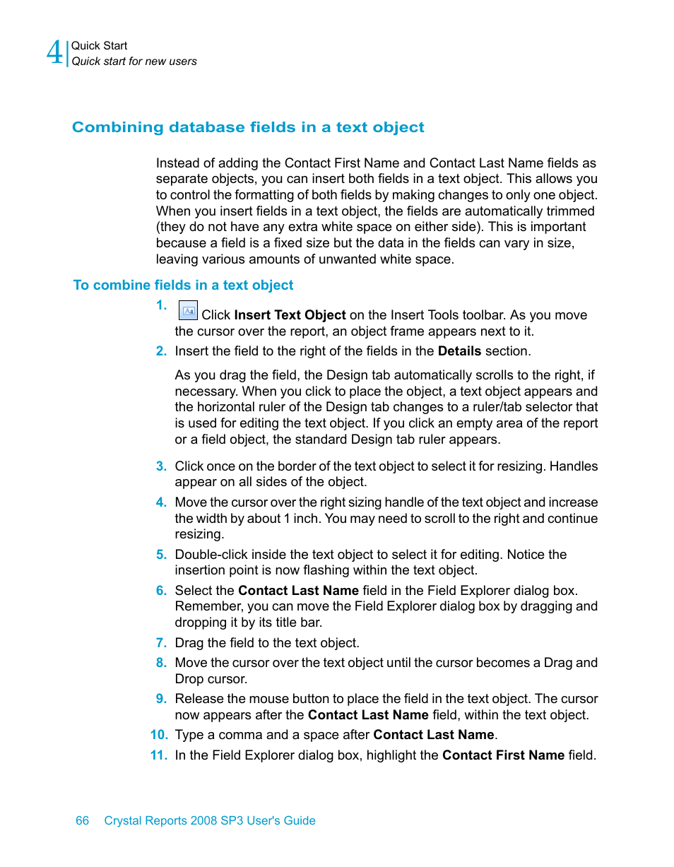 Combining database fields in a text object, To combine fields in a text object | HP Intelligent Management Center Standard Software Platform User Manual | Page 66 / 814