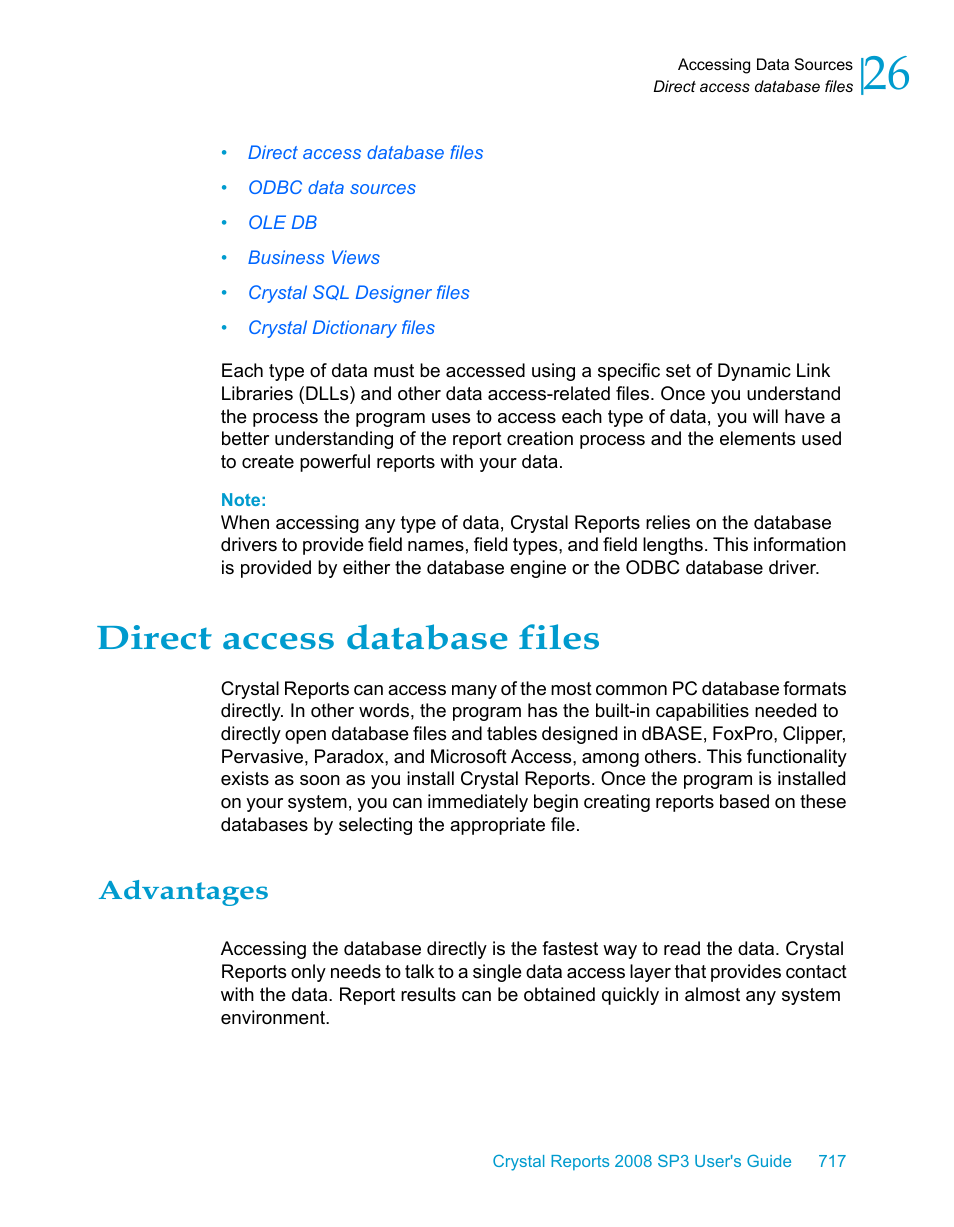 Direct access database files, Advantages | HP Intelligent Management Center Standard Software Platform User Manual | Page 717 / 814