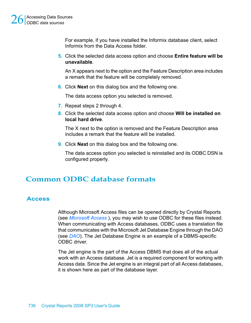 Common odbc database formats, Access | HP Intelligent Management Center Standard Software Platform User Manual | Page 736 / 814