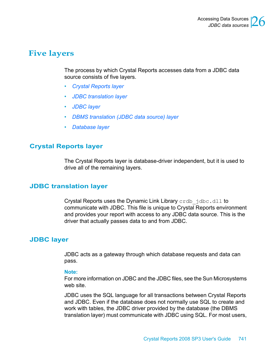 Five layers, Crystal reports layer, Jdbc translation layer | Jdbc layer | HP Intelligent Management Center Standard Software Platform User Manual | Page 741 / 814