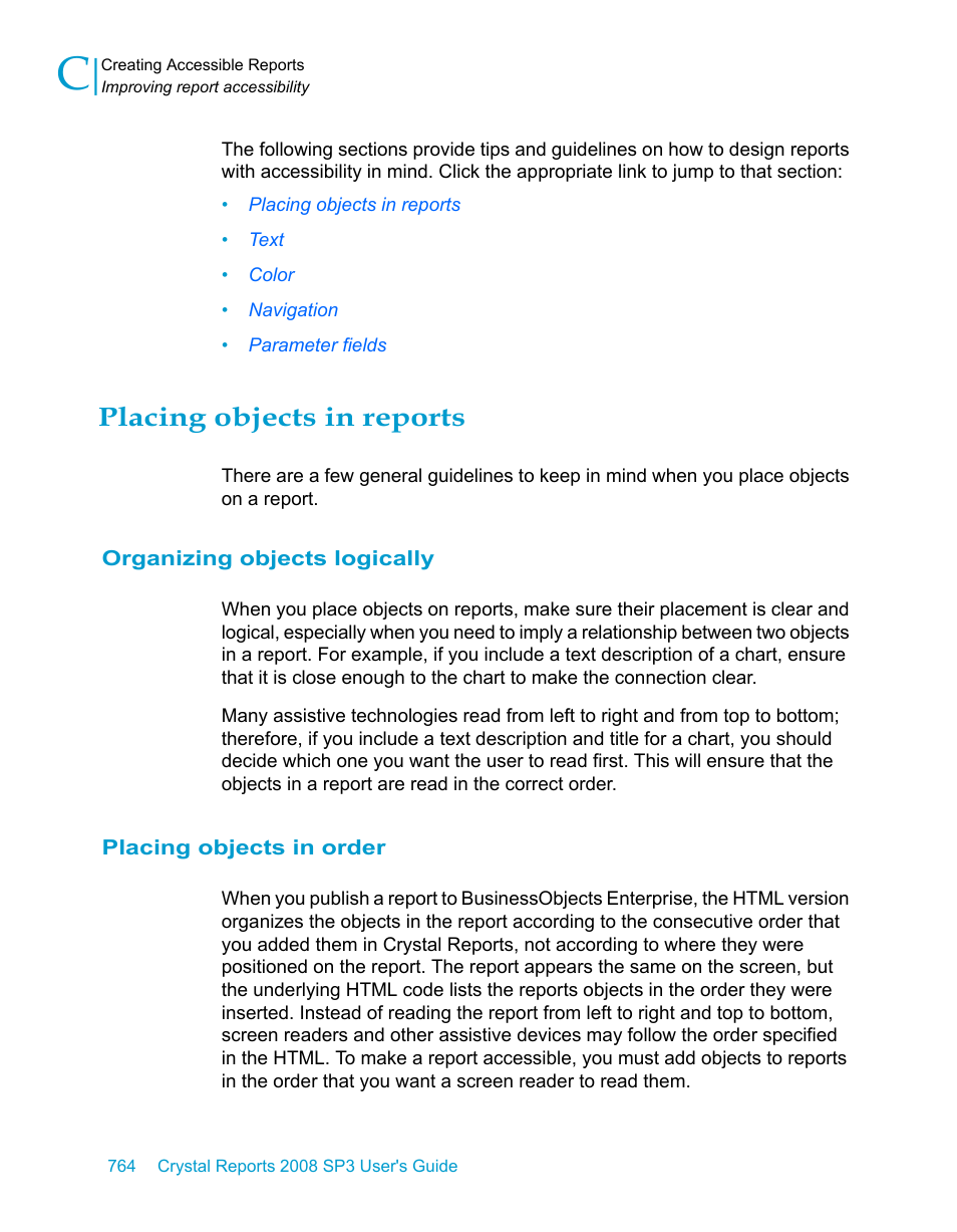 Placing objects in reports, Organizing objects logically, Placing objects in order | HP Intelligent Management Center Standard Software Platform User Manual | Page 764 / 814