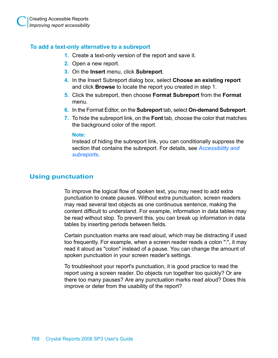 To add a text-only alternative to a subreport, Using punctuation | HP Intelligent Management Center Standard Software Platform User Manual | Page 768 / 814