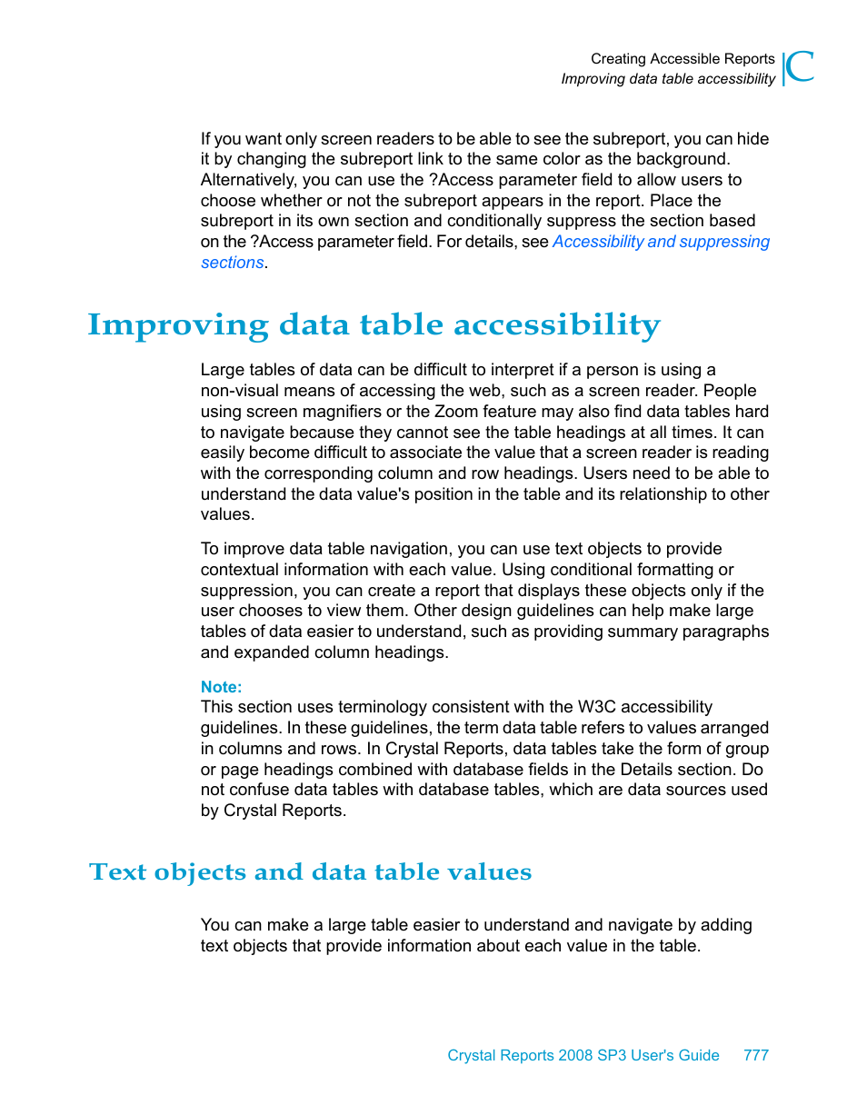 Improving data table accessibility, Text objects and data table values | HP Intelligent Management Center Standard Software Platform User Manual | Page 777 / 814